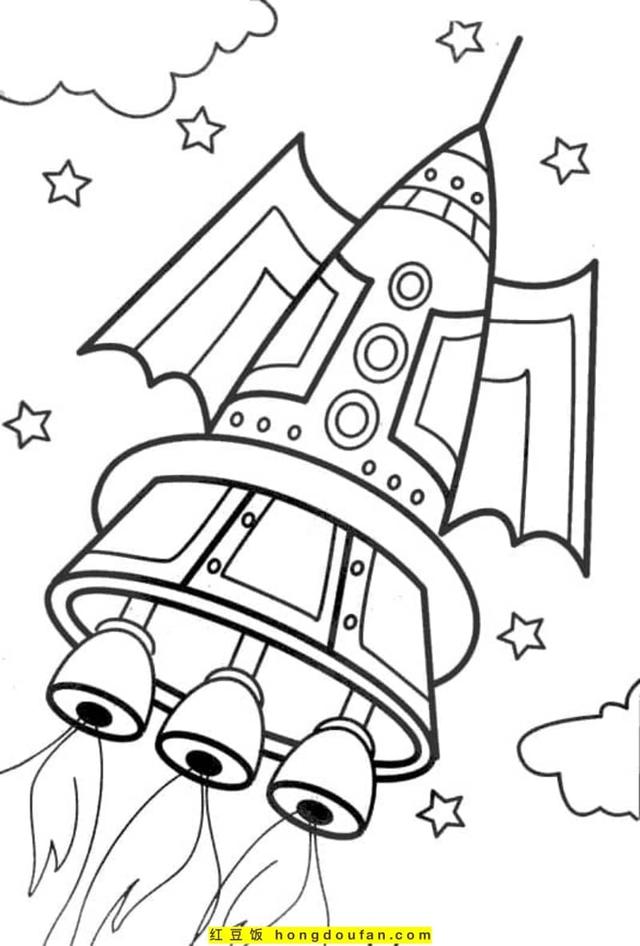 14张令人震撼的太空飞船火箭发射卡通涂色简笔画